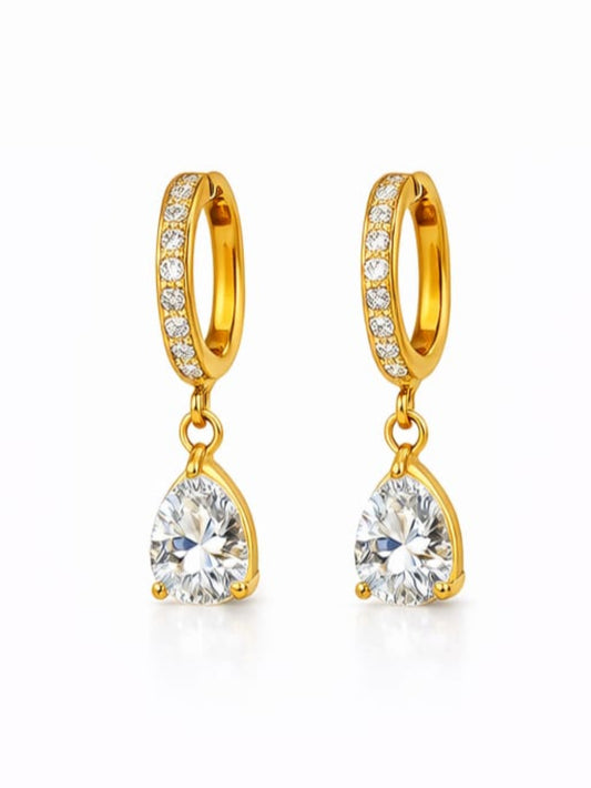 18K Gold Plated Dainty Solitaire Drop Huggies QROSH