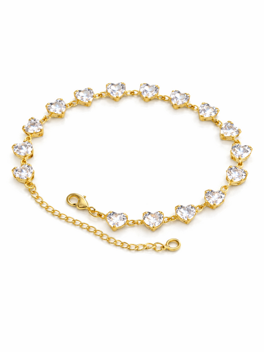 Gold Chain Bracelet with Heart Crystal Stones QROSH