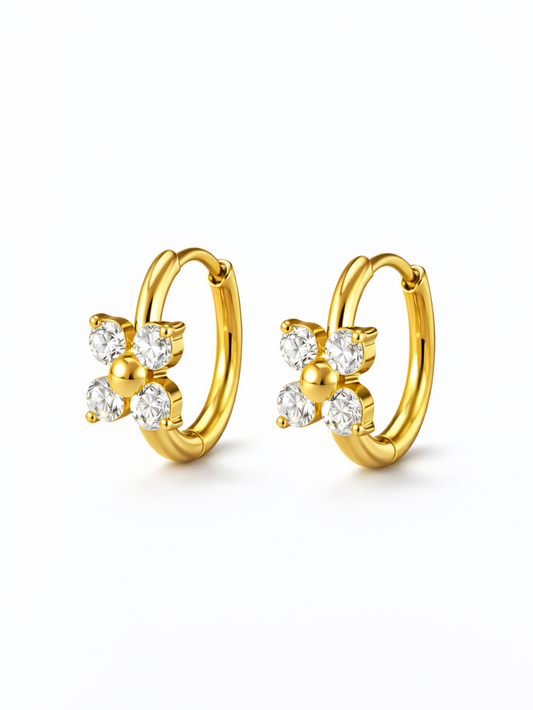 18k Gold plated flower hoop earrings for women QROSH