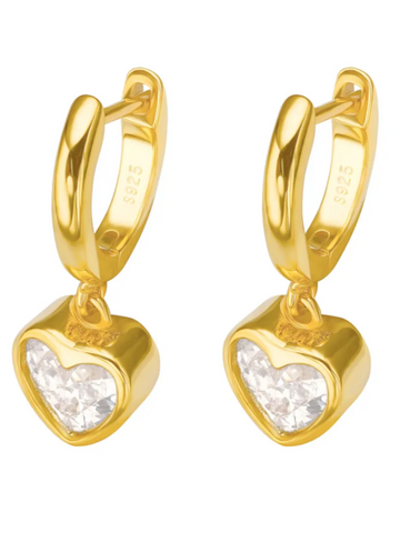 Sleek Solitaire Heart Dangle Earrings – 18K Gold Finish & Everyday Ready QROSH