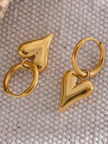 Dainty Heart Drop Earrings in 18K Gold QROSH