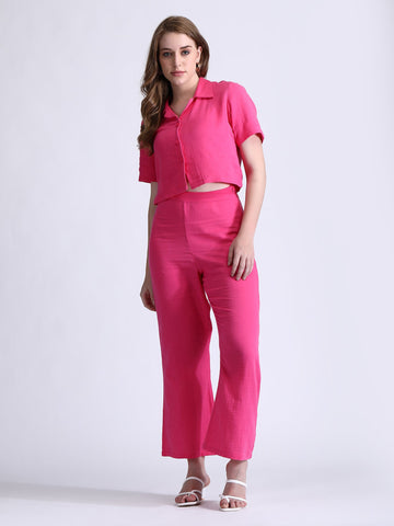 Hot Pink Linen Co-Ord set for Women QROSH