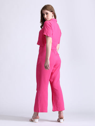 Hot Pink Linen Co-Ord set for Women QROSH