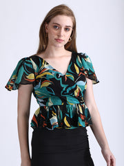 Foresta Wrap Peplum Top Cinched Waist