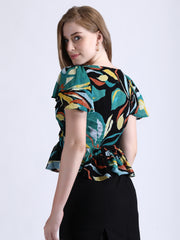 Foresta Wrap Peplum Top Cinched Waist