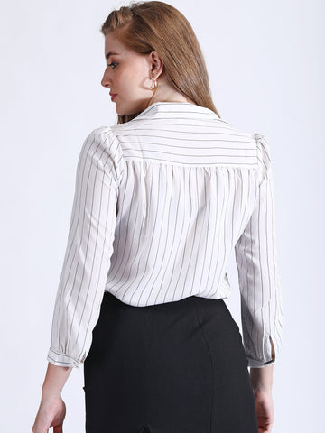Striped White Formal Shirt for Women QROSH