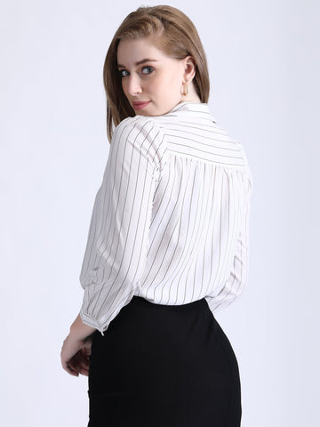 Striped White Formal Shirt for Women QROSH