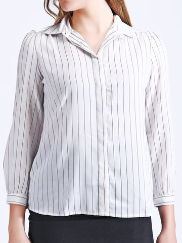 Striped White Formal Shirt for Women QROSH