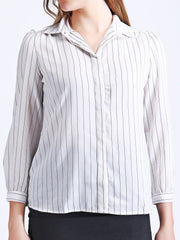 Striped White Formal Shirt for Women