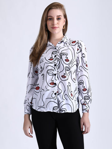 Faces Print Shirt with puff sleeve QROSH