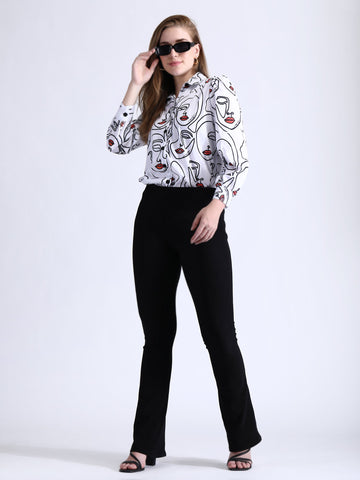 Faces Print Shirt with puff sleeve QROSH