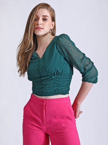 Emerald Green Sheer Crop Top QROSH