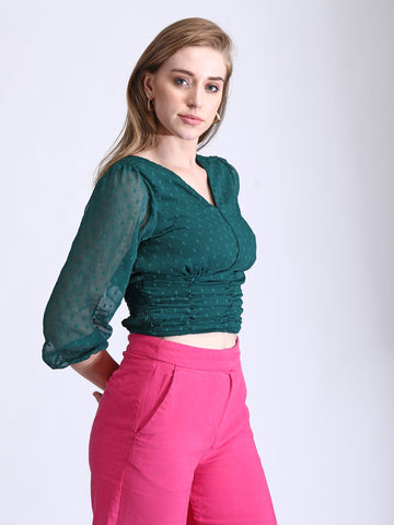 Emerald Green Sheer Crop Top QROSH