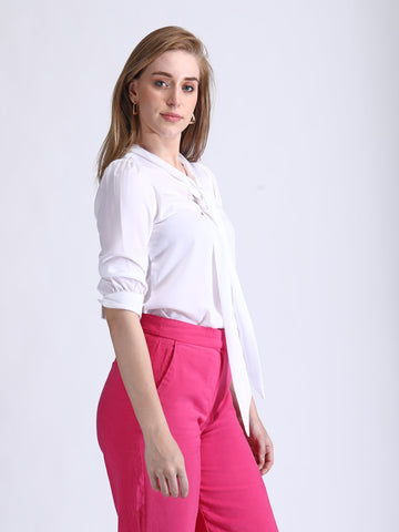 White Formal Top Korean Tie Top QROSH