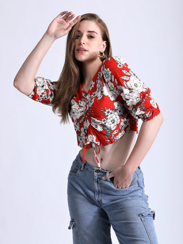 Flora red crop top QROSH