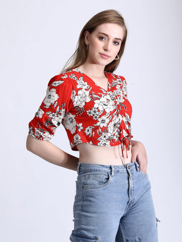 Flora red crop top QROSH