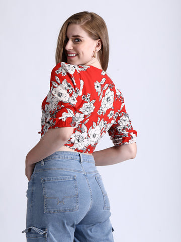 Flora red crop top QROSH