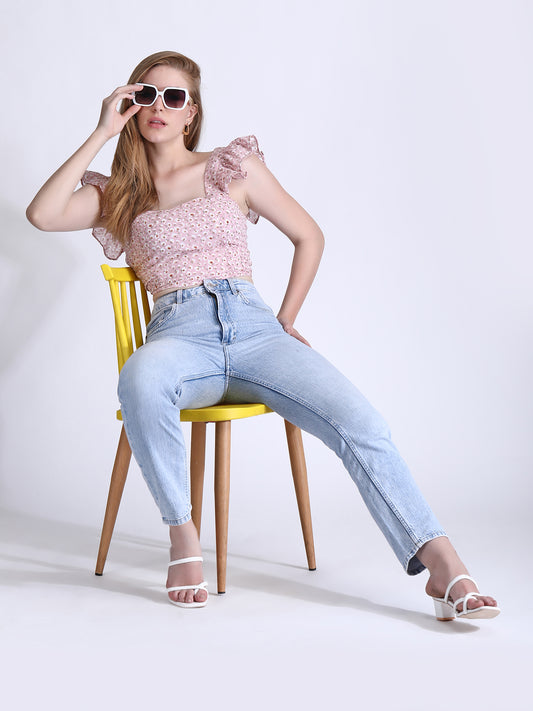 Floral Crop Top Pink and Black