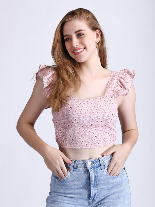 Floral Crop Top Pink and Black