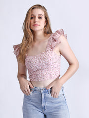 Floral Crop Top Pink and Black