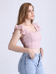 Floral Crop Top Pink and Black