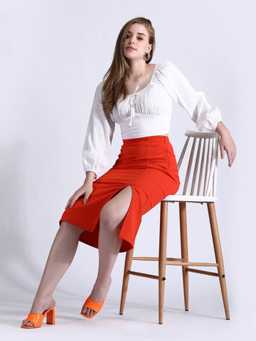 Crinkled White Crop Top with Tie QROSH