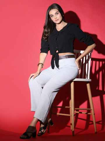 Black Formal Korean Crop Shirt QROSH