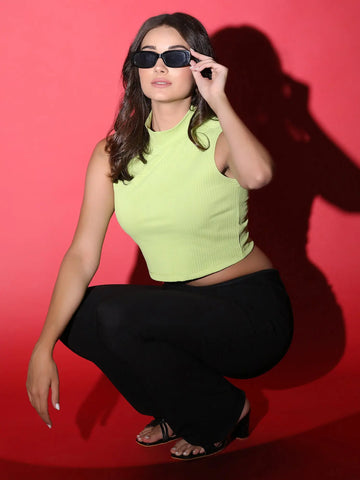 Black Ribbed Crop Top QROSH
