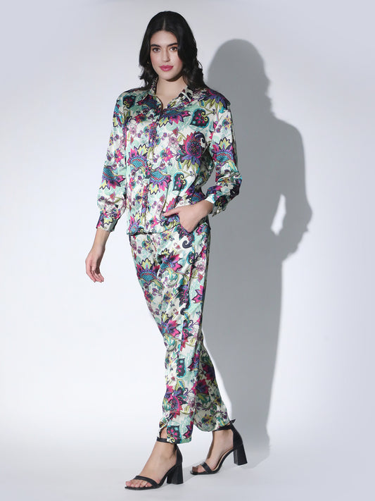 Satin Floral Co-Ord set for Women