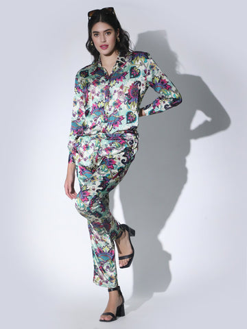Satin Floral Co-Ord set for Women