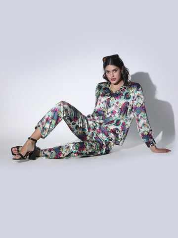 Satin Floral Co-Ord set for Women