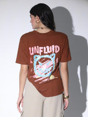 Brown Oversized Printed T-shirt