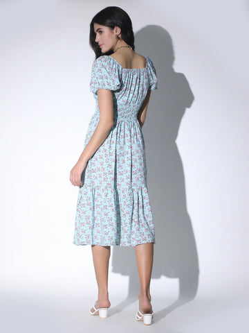 Korean Puff Sleeve Floral Dress QROSH