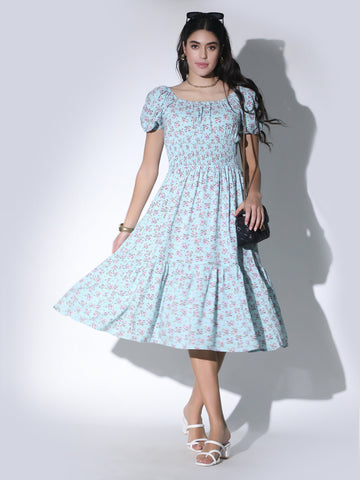 Korean Puff Sleeve Floral Dress QROSH