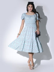 Korean Puff Sleeve Floral Dress