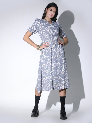 Floral Midi Dress for Women QROSH