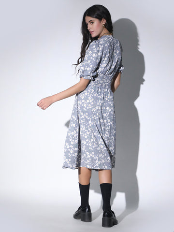 Floral Midi Dress for Women QROSH