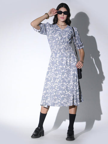 Floral Midi Dress for Women QROSH