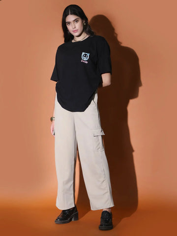 Black Oversized Printed T-shirt QROSH