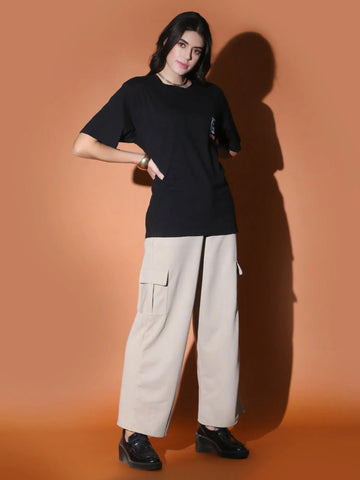 Black Oversized Printed T-shirt QROSH