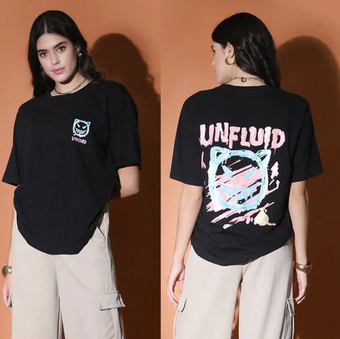 Black Oversized Printed T-shirt QROSH