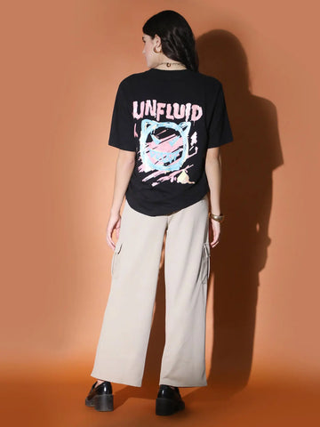 Black Oversized Printed T-shirt QROSH