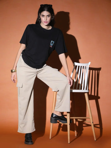 Black Oversized Printed T-shirt QROSH