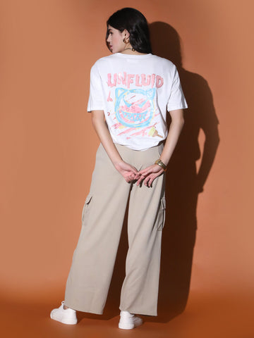 White Oversized Printed T-shirt QROSH