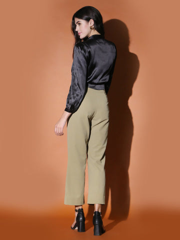 Black Satin Crop Shirt QROSH