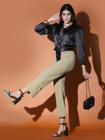 Black Satin Crop Shirt QROSH
