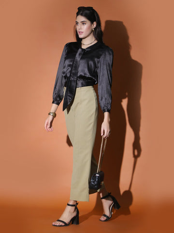 Black Satin Crop Shirt QROSH