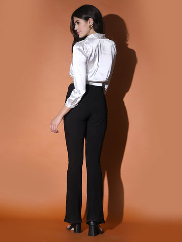 Satin Crop Shirt White