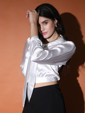 Satin Crop Shirt White