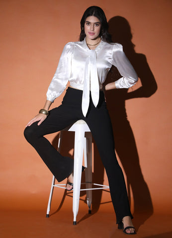 Satin Crop Shirt White